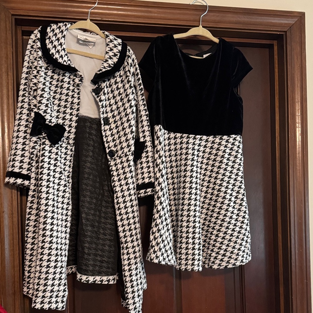 Rare Editions Black and White Houndstooth Dress and Coat Set